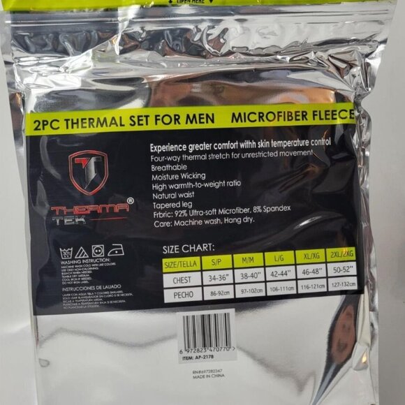 Men's Thermal Long Johns Warm Underwear Set, Microfiber Fleece, White - Picture 4 of 4